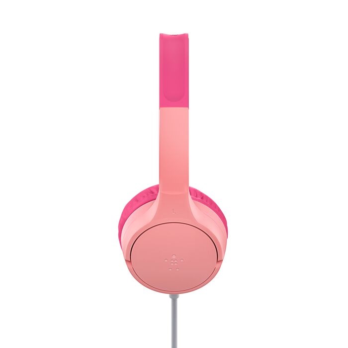 Belkin SoundForm Mini Cuffie per Bambini Rosa con Filo, Microfono, Adattatore USB-C, Limite Volume 85 dB