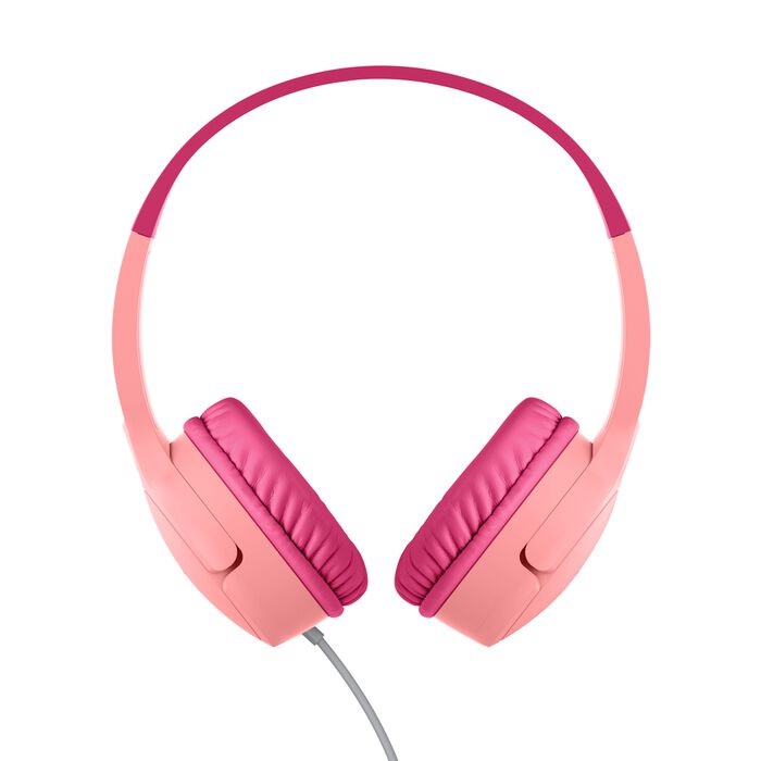 Belkin SoundForm Mini Cuffie per Bambini Rosa con Filo, Microfono, Adattatore USB-C, Limite Volume 85 dB