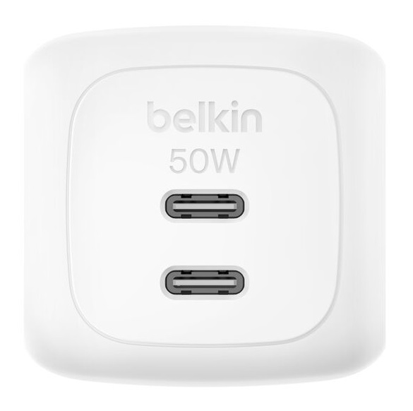 Belkin SmartProtect Caricatore GaN 50W a 2 Porte USB-C con Cavo USB C 1m Incluso - Ricarica Rapida per MacBook, iPhone 17, iPad Pro e Altri Dispositivi