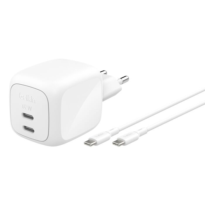 Belkin SmartProtect Caricatore USB C 67W con 2 Porte, Cavo USB C 2 m Incluso, Ricarica Rapida per MacBook, iPhone 17, iPad Pro e altri dispositivi