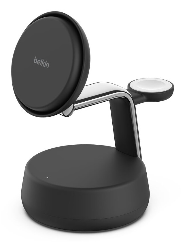 Belkin UltraCharge Pro Caricatore Wireless 3 in 1 Qi2 25W Compatibile con MagSafe per iPhone 16, Apple Watch, AirPods e Pixelsnap con Ventilatore e Adattatore 45W - Nero