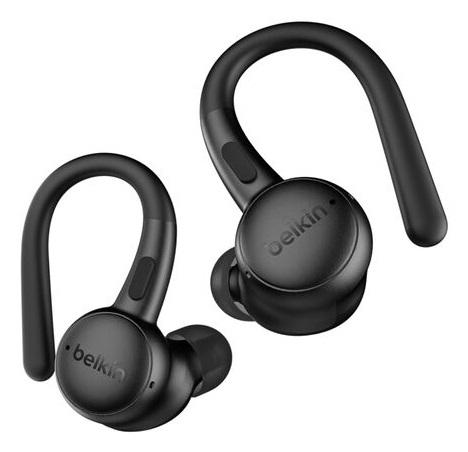 Belkin SoundForm ActiveFit - Auricolari Bluetooth con Microfono, Ricarica Rapida USB-C, 36 Ore di Autonomia, Resistenza IP54, Gancio Ergonomico - Nero