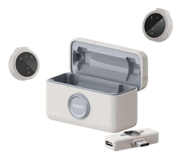 Belkin Treppiede Smartphone Grigio con Supporto Magnetico e 2 Microfoni Wireless per Vlogging e Streaming