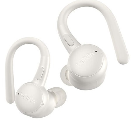 Belkin SoundForm ActiveFit Auricolari Bluetooth Wireless con Microfono, Ricarica Rapida USB-C, 36 Ore di Autonomia, Resistenza IP54, Gancio Ergonomico - Sabbia