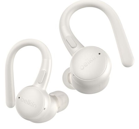 Belkin SoundForm ActiveFit Auricolari Bluetooth Wireless con Microfono, Ricarica Rapida USB-C, 36 Ore di Autonomia, Resistenza IP54, Gancio Ergonomico - Sabbia
