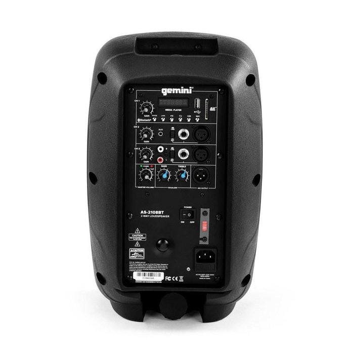 Gemini AS-2108BT Cassa Attiva PA Bluetooth con Woofer da 8 Pollici e Potenza di 500W, Input SD/USB/XLR e Funzionalità TWS