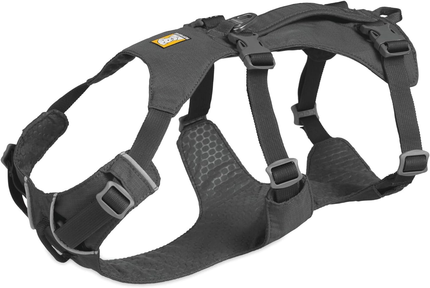 Ruffwear Flagline Pettorina per Cani a Forma di Y Riflettente Imbottita con Maniglia - Taglia S, Grigio Basalto (56 - 69 cm)