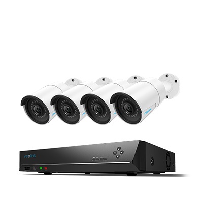 Reolink RLK8-410B4 Kit Videosorveglianza Esterno 5MP PoE con NVR 4K 8CH e 4 Telecamere, Rilevamento Uomo/Veicolo, Visione Notturna IR, Impermeabile IP67, Registrazione 24/7