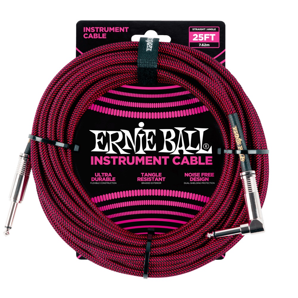Ernie Ball Cavo Intrecciato per Strumenti 7,62 m Dritto/Angolato Nero/Rosso con Rame Privo di Ossigeno