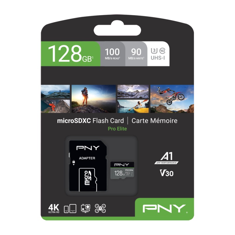 PNY Pro Elite 128 GB MicroSDXC UHS-I Classe 10 U3 A1 V30 - Velocità di Lettura fino a 100MB/s, Scrittura fino a 90MB/s