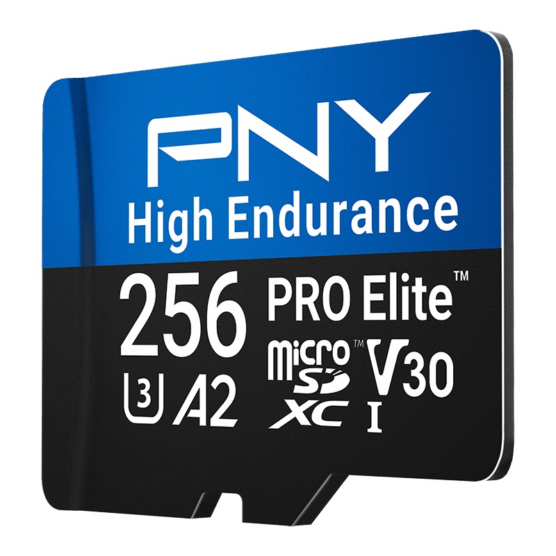 PNY Scheda microSDXC PRO Elite™ 256GB High Endurance C10 U3 V30 A2 - Velocità fino a 100/90MB/s per 4K UHD e sorveglianza
