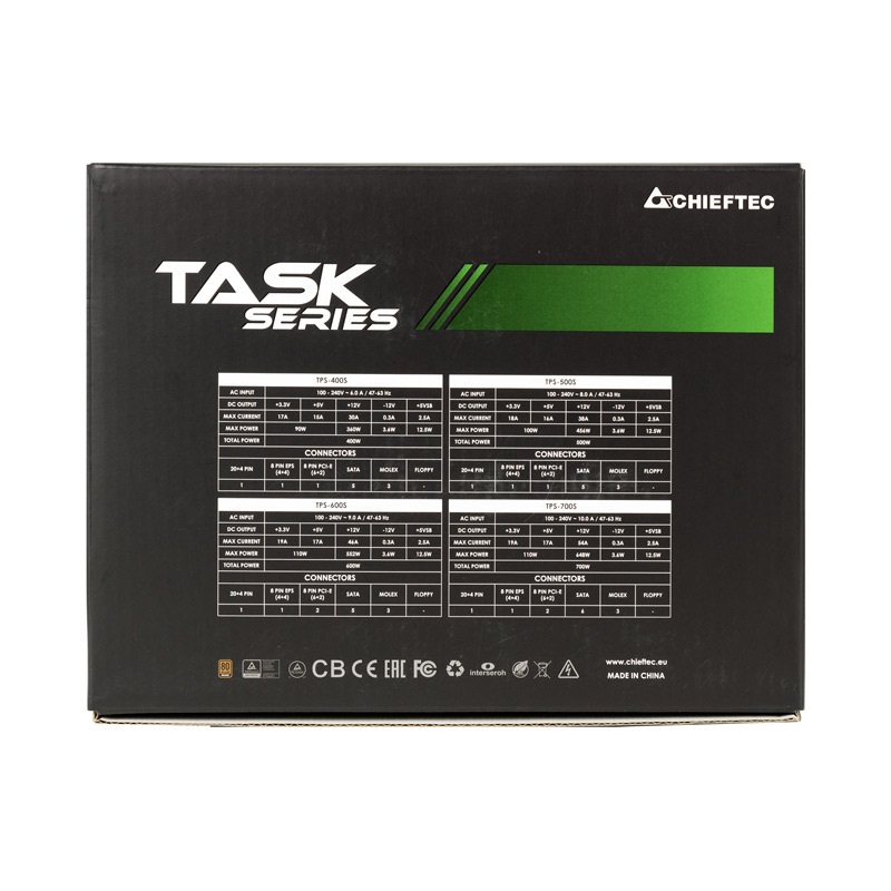 Chieftec Task TPS-600S Alimentatore per Computer 600W 20 4 pin ATX 80 Plus Bronze Nero