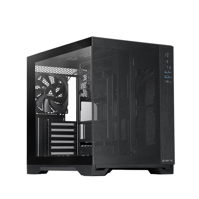 Chieftec GM-30B-M-OP Visio Air - PC Case Cubo mATX Nero con Vetro Temperato e Ventole Incluse