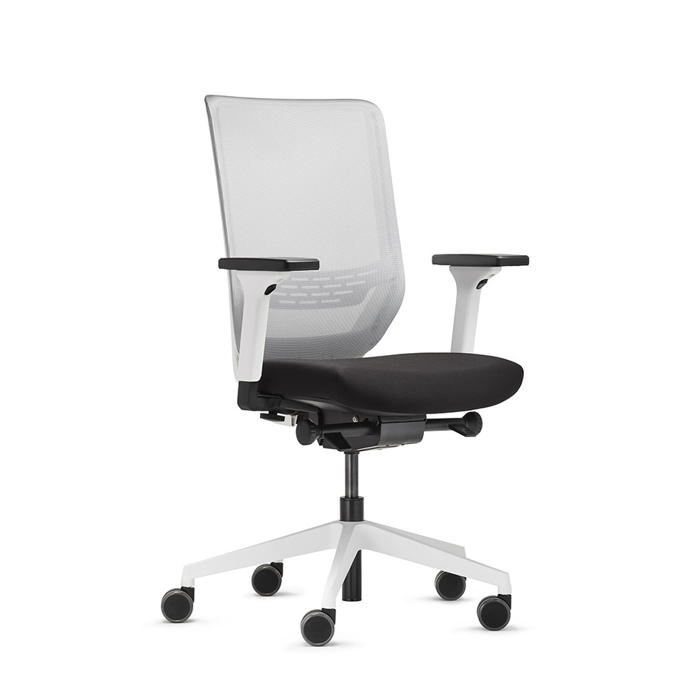 TREND OFFICE Sedia girevole da ufficio TO-SYNC PRO con braccioli e rotelle universali - Bianco / Grigio / Nero