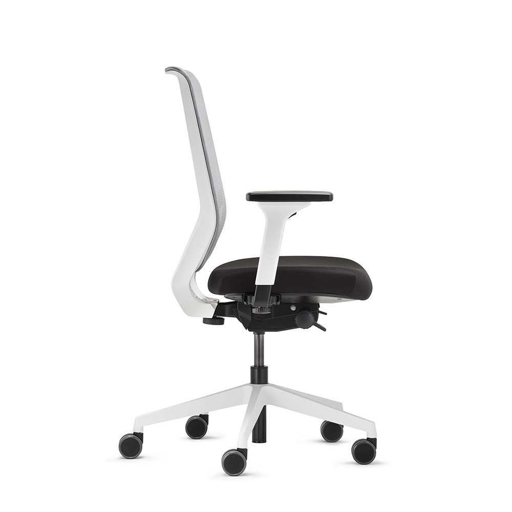 TREND OFFICE Sedia girevole da ufficio TO-SYNC PRO con braccioli e rotelle universali - Bianco / Grigio / Nero