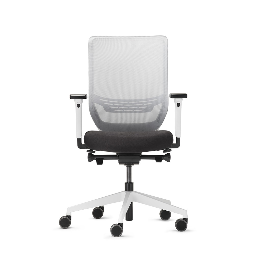 TREND OFFICE Sedia girevole da ufficio TO-SYNC PRO con braccioli e rotelle universali - Bianco / Grigio / Nero