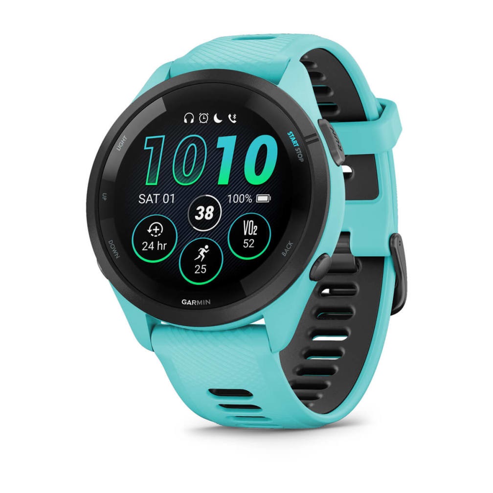 Garmin Forerunner 265 - Smartwatch GPS 46 mm AMOLED Touchscreen, Nero/Blu/Acqua Marina, Musica, Wi-Fi, 416 x 416 Pixel