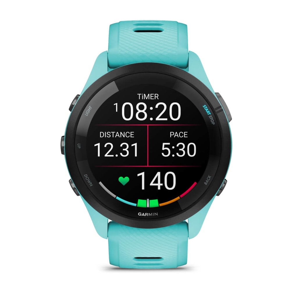 Garmin Forerunner 265 - Smartwatch GPS 46 mm AMOLED Touchscreen, Nero/Blu/Acqua Marina, Musica, Wi-Fi, 416 x 416 Pixel