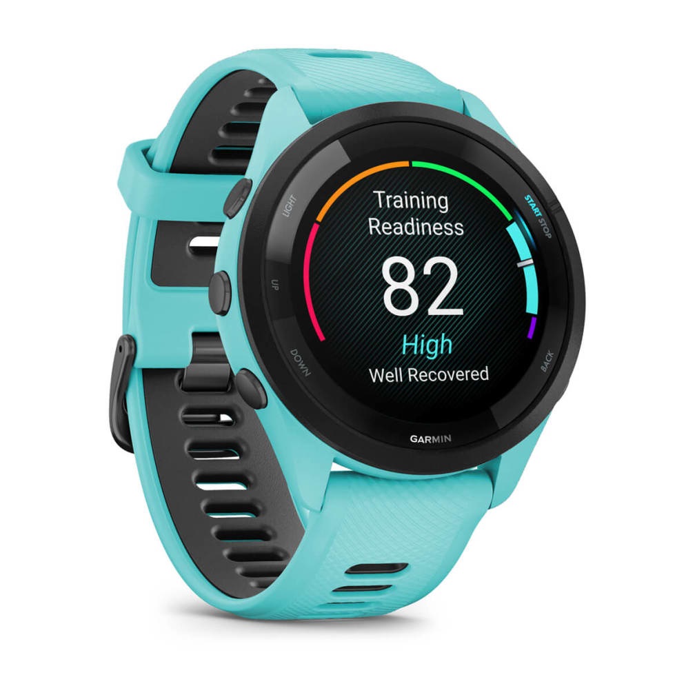 Garmin Forerunner 265 - Smartwatch GPS 46 mm AMOLED Touchscreen, Nero/Blu/Acqua Marina, Musica, Wi-Fi, 416 x 416 Pixel