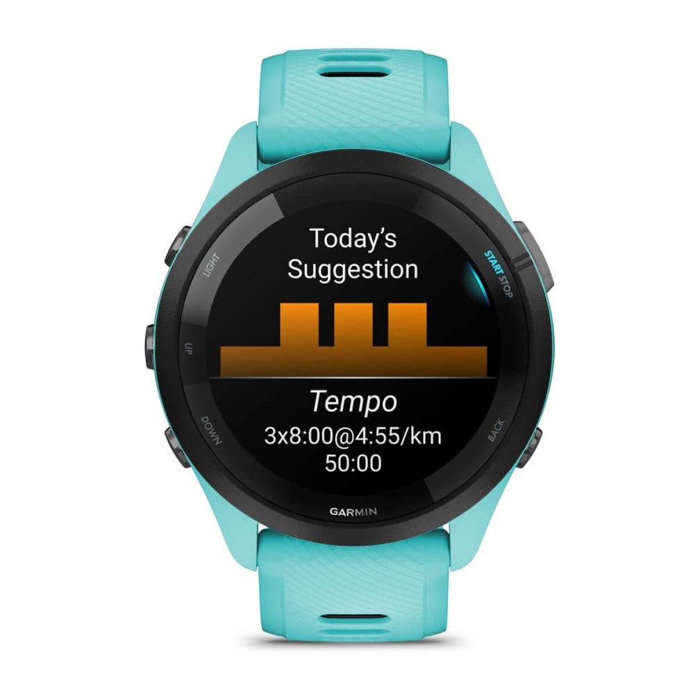 Garmin Forerunner 265 - Smartwatch GPS 46 mm AMOLED Touchscreen, Nero/Blu/Acqua Marina, Musica, Wi-Fi, 416 x 416 Pixel