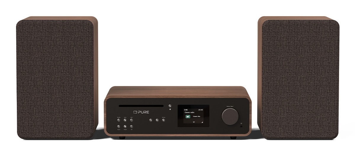 Pure Micro HiFi Classic Stereo - Microsistema audio 50 W, DAB /FM, Bluetooth, Lettore CD, Nero e Noce