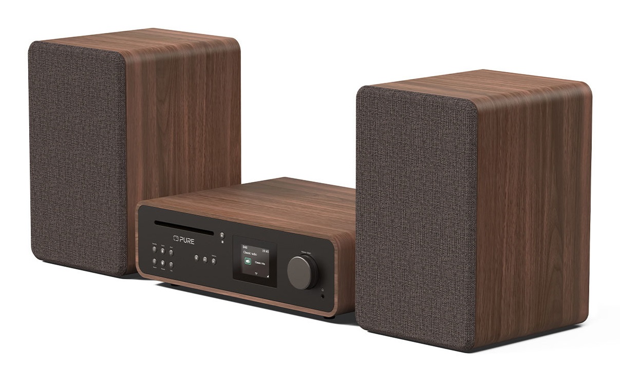 Pure Micro HiFi Classic Stereo - Microsistema audio 50 W, DAB /FM, Bluetooth, Lettore CD, Nero e Noce