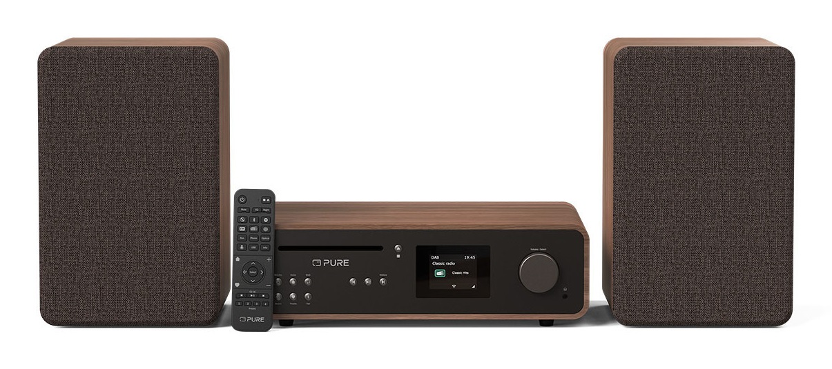 Pure Micro HiFi Classic Stereo - Microsistema audio 50 W, DAB /FM, Bluetooth, Lettore CD, Nero e Noce