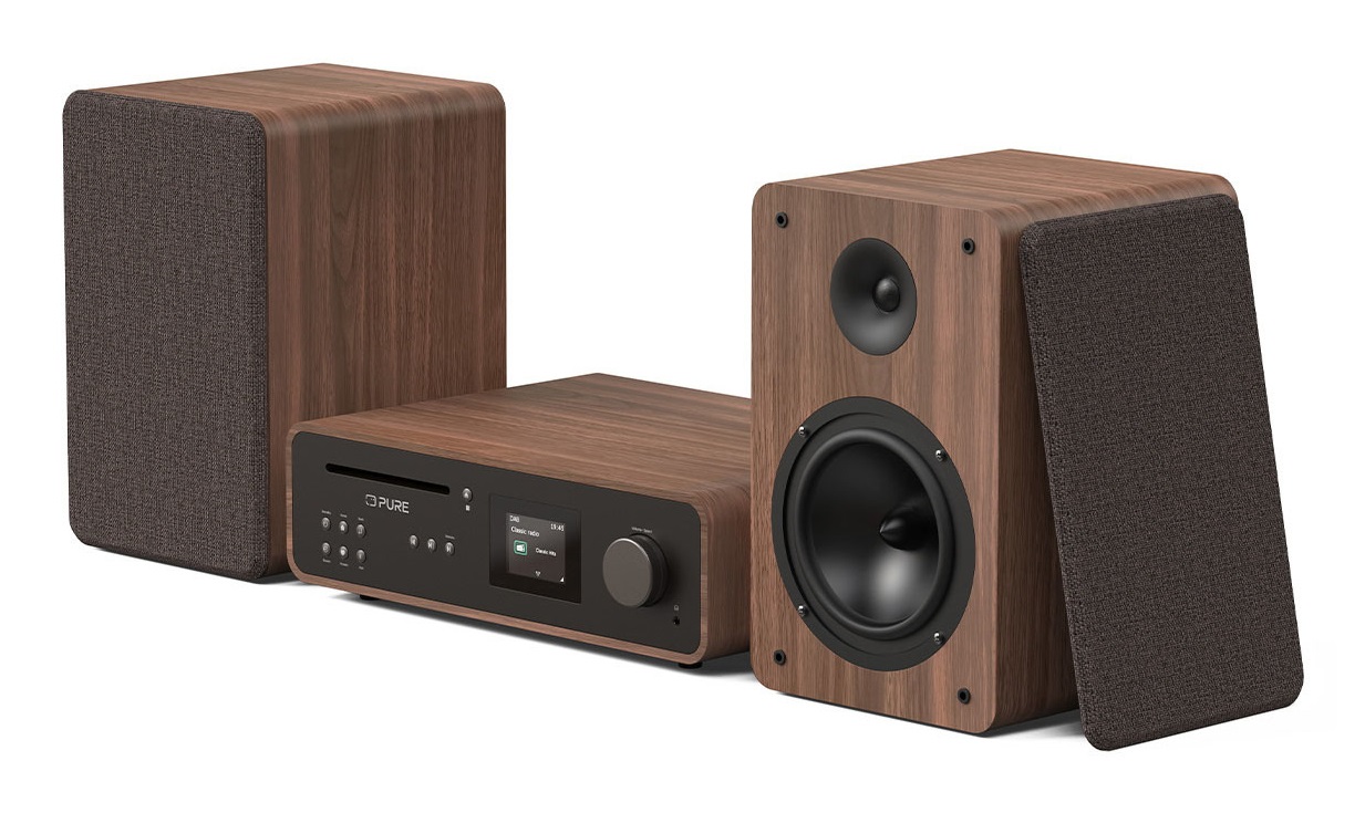 Pure Micro HiFi Classic Stereo - Microsistema audio 50 W, DAB /FM, Bluetooth, Lettore CD, Nero e Noce
