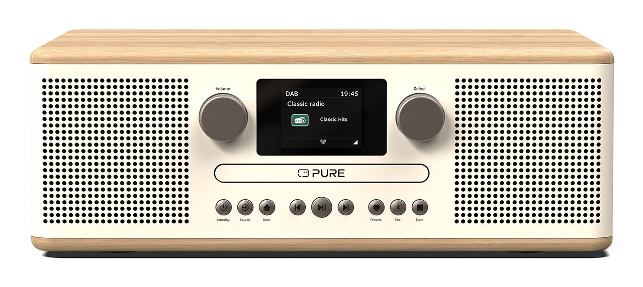 Pure Classic C-D6 Sistema Musicale Portatile con Lettore CD, Radio DAB /FM, Bluetooth, AUX, USB, Sveglia/Timer - Cotone Bianco/Quercia