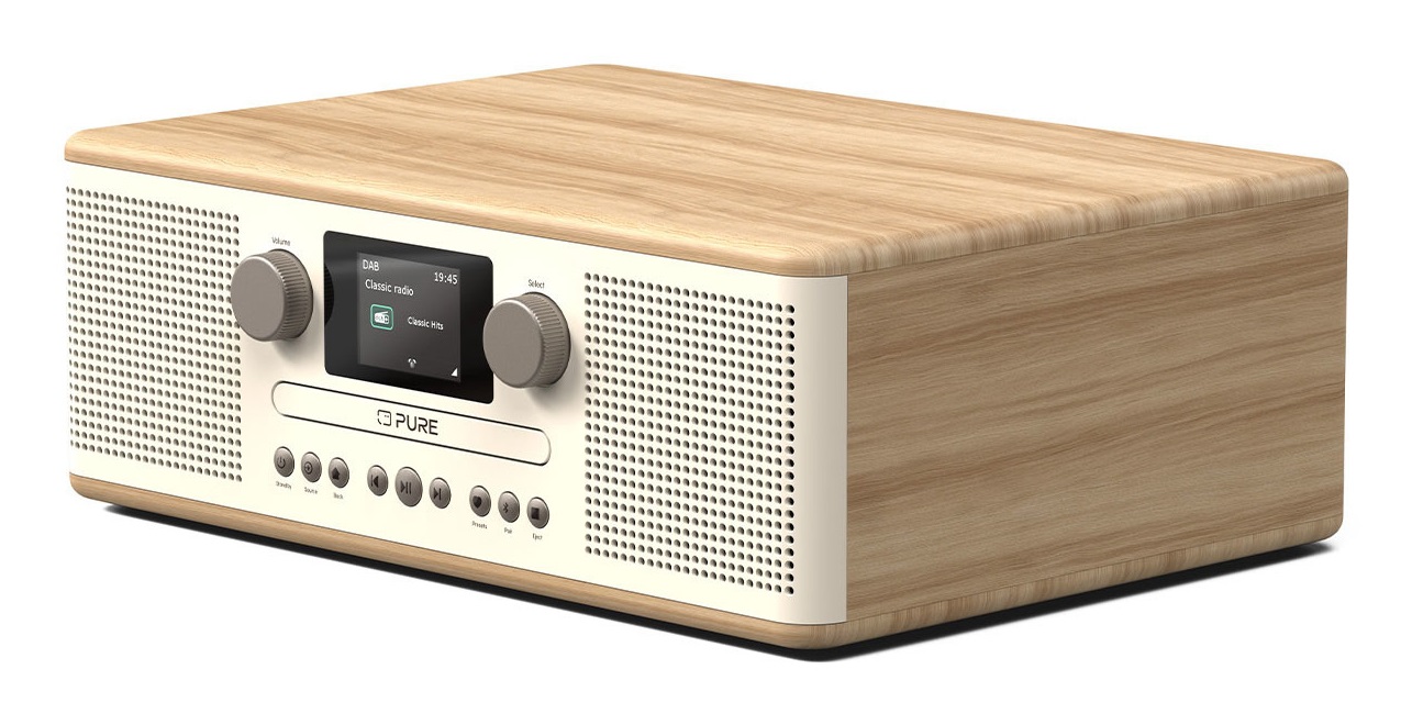 Pure Classic C-D6 Sistema Musicale Portatile con Lettore CD, Radio DAB /FM, Bluetooth, AUX, USB, Sveglia/Timer - Cotone Bianco/Quercia