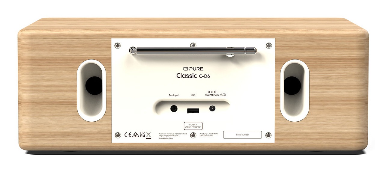 Pure Classic C-D6 Sistema Musicale Portatile con Lettore CD, Radio DAB /FM, Bluetooth, AUX, USB, Sveglia/Timer - Cotone Bianco/Quercia