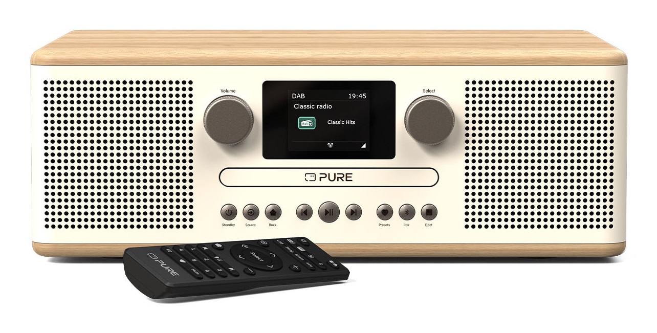 Pure Classic C-D6 Sistema Musicale Portatile con Lettore CD, Radio DAB /FM, Bluetooth, AUX, USB, Sveglia/Timer - Cotone Bianco/Quercia