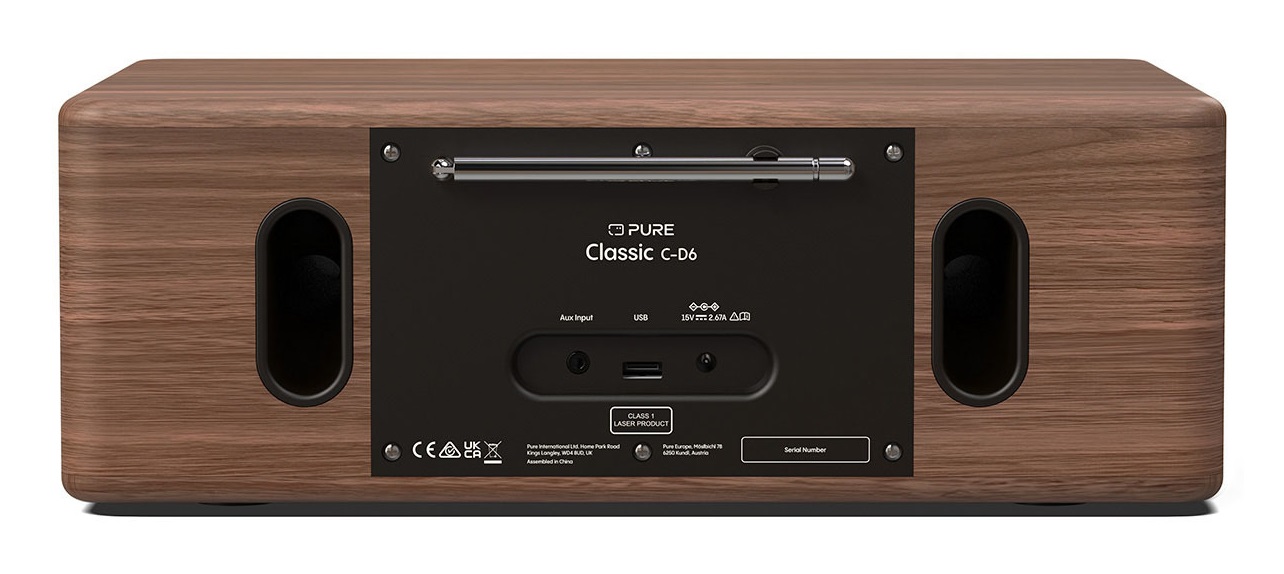 Pure Classic C-D6 Sistema Musicale Portatile Digitale - Lettore CD, DAB /FM, Bluetooth, AUX, USB, Sveglia/Timer per il Sonno - Caffè Nero/Noce
