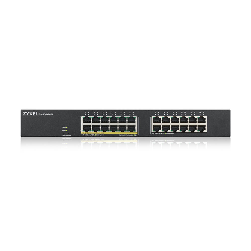 Zyxel GS1900-24EP Switch Web Managed 24 Porte Gigabit L2 con Supporto Power over Ethernet (PoE) - Nero, Montaggio Rack