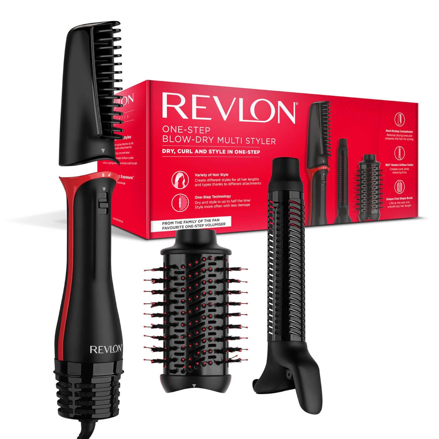 Revlon One-Step Hair Dryer & Multi-Styler RVDR5333E - Multistyler 3-in-1 con 1100W, Caldo, Nero/Rosso, 2,5m di cavo