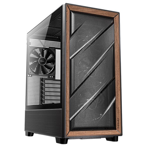 Antec FLUX - Case Computer Midi Tower Nero e Legno con Ventole PWM Incluse e Supporto Radiatori fino a 420mm