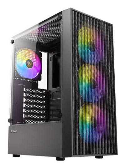 Antec AX27 RGB Elite - Case Midi Tower con Vetro Temperato, Pannello Frontale a Maglie Piene e 4 Ventole RGB da 120mm