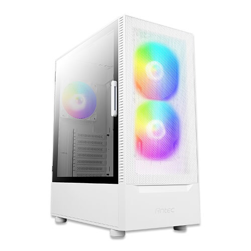 Antec NX 410 Midi Tower Bianco con Pannello in Vetro Temperato, Retroilluminazione RGB, 7 Slot di Espansione e Supporto per Fino a 6 Ventole