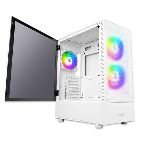 Antec NX 410 Midi Tower Bianco con Pannello in Vetro Temperato, Retroilluminazione RGB, 7 Slot di Espansione e Supporto per Fino a 6 Ventole