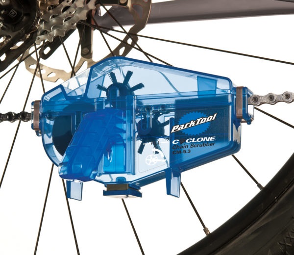 Park Tool CM-5.3 Scrubber a Catena a Ciclone Blu - Compatibile con Biciclette Multi-Velocità, Manico Robusto e Serbatoio per Liquido Sgrassante