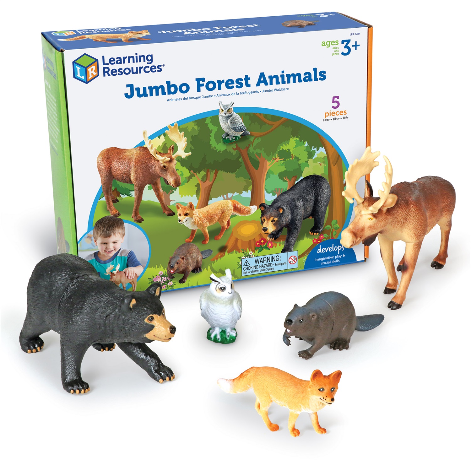 Learning Resources Animali della Foresta Jumbo - Set di 5 figure in plastica per giochi educativi e immaginativi