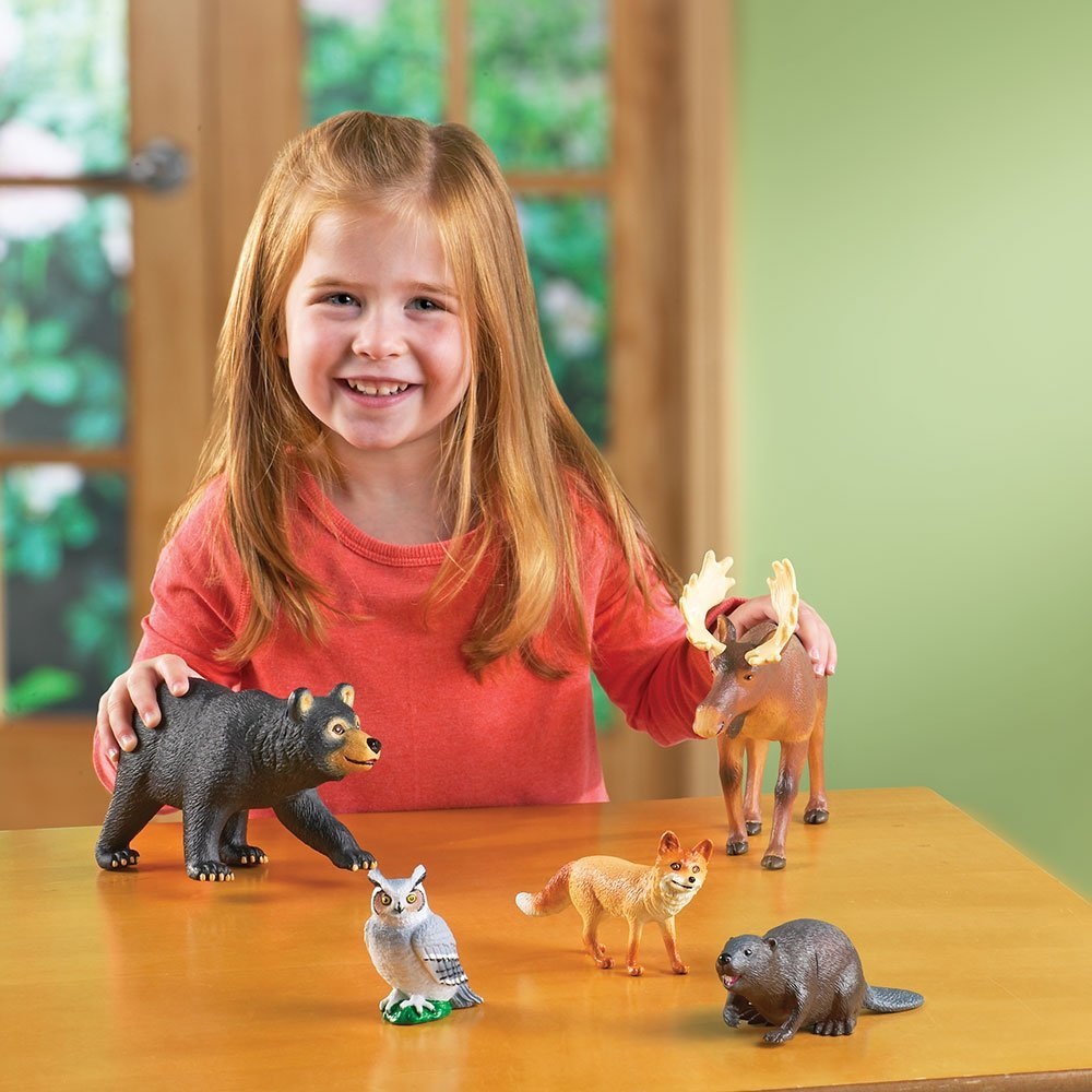 Learning Resources Animali della Foresta Jumbo - Set di 5 figure in plastica per giochi educativi e immaginativi