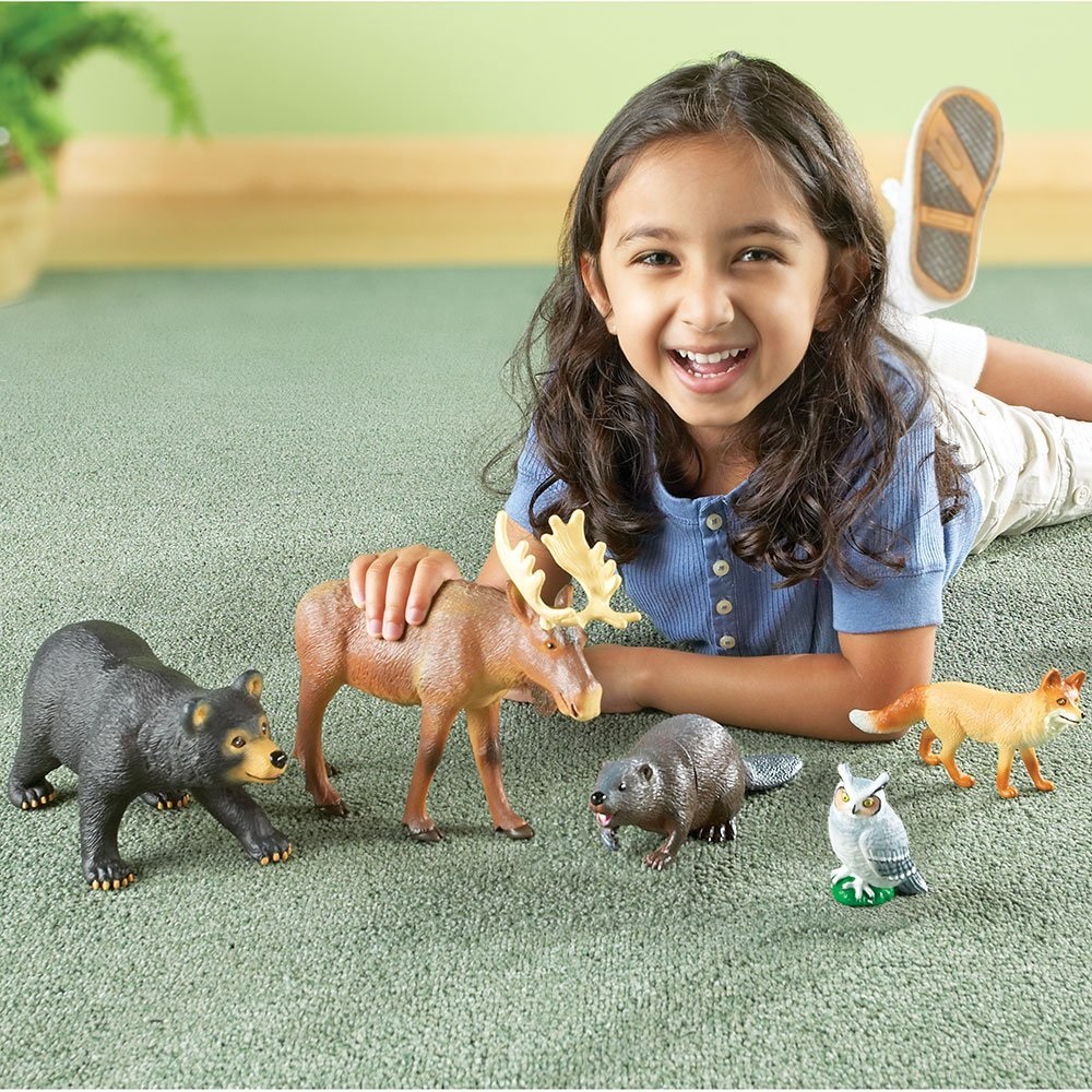 Learning Resources Animali della Foresta Jumbo - Set di 5 figure in plastica per giochi educativi e immaginativi
