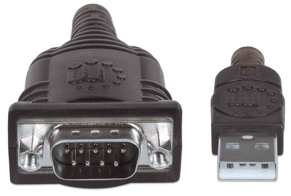 Manhattan Cavo Seriale USB-A a DB9 1,8 m Nero - Convertitore Serial/COM/RS232 con Supporto RS485