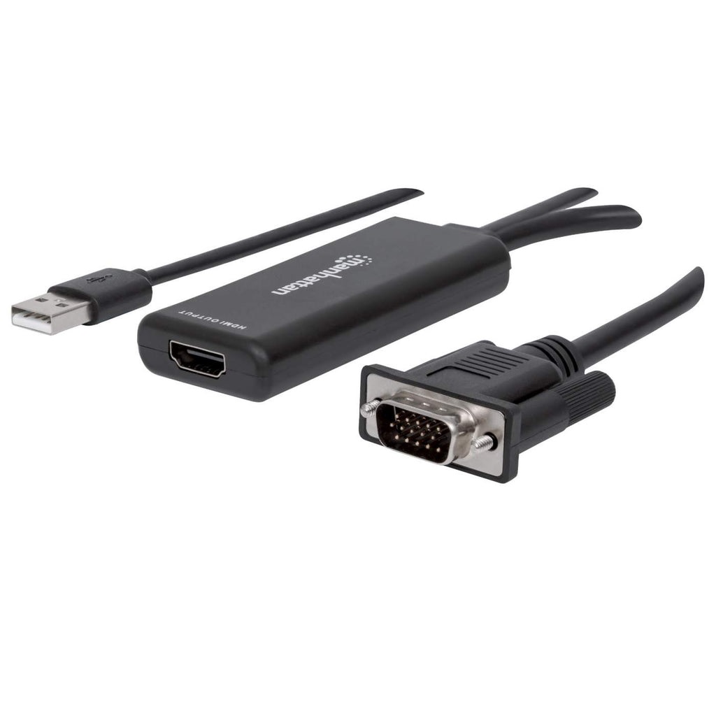 Manhattan 152426 Convertitore VGA e USB a HDMI - Nero, Supporta risoluzioni fino a 1920 x 1080, Ideale per Mac e PC