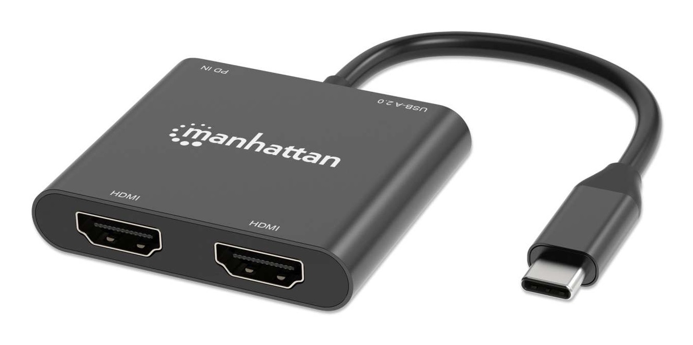 Manhattan Adattatore HDMI USB-C PD a Doppio Monitor HDMI 4K 60Hz con Ricarica fino a 100W