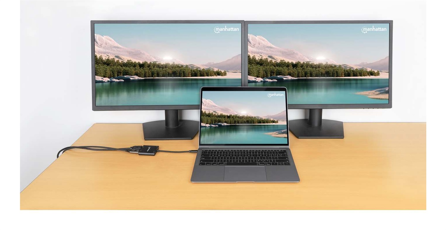 Manhattan Adattatore HDMI USB-C PD a Doppio Monitor HDMI 4K 60Hz con Ricarica fino a 100W
