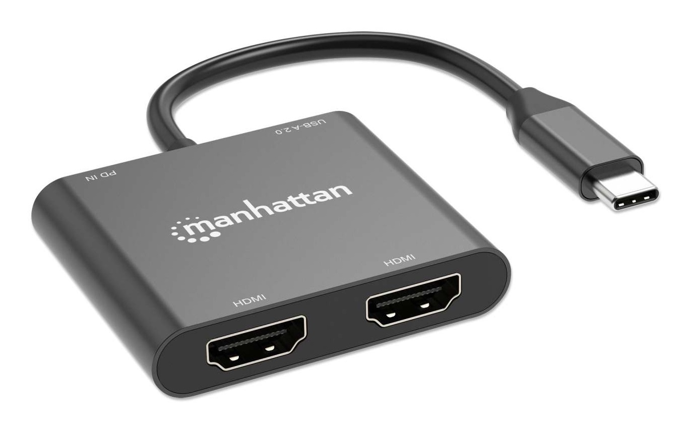 Manhattan Adattatore HDMI USB-C PD a Doppio Monitor HDMI 4K 60Hz con Ricarica fino a 100W