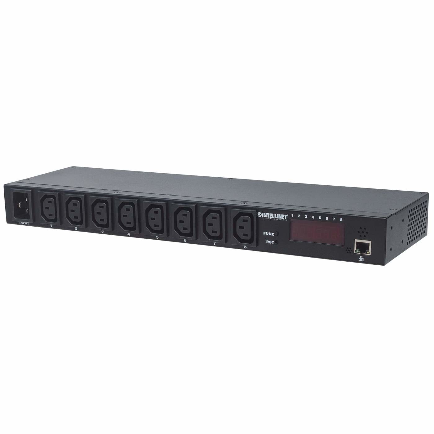 Intellinet 163682 Unità di Distribuzione dell'Energia (PDU) 8 Prese AC, Monitorato, Metallo, Nero