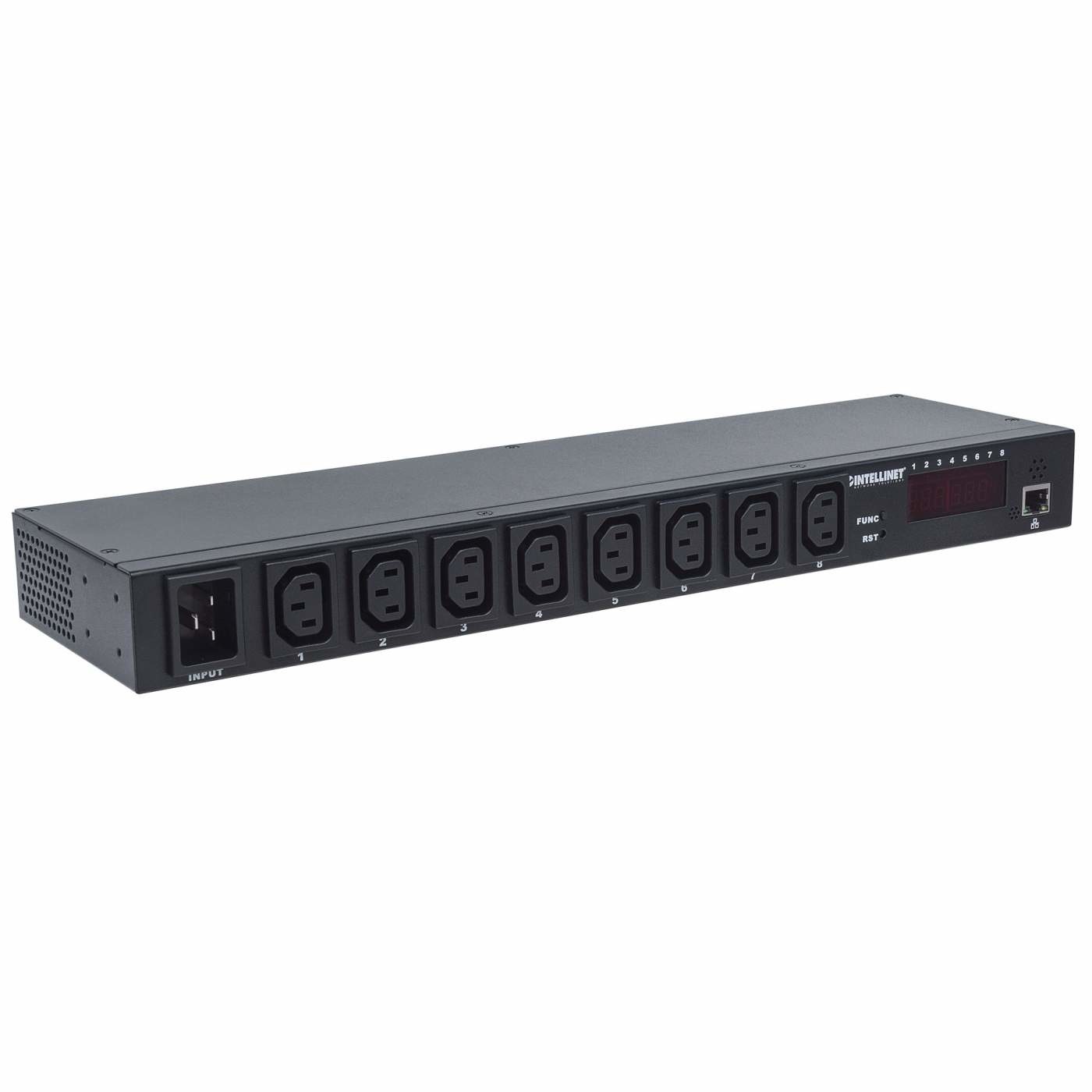Intellinet 163682 Unità di Distribuzione dell'Energia (PDU) 8 Prese AC, Monitorato, Metallo, Nero